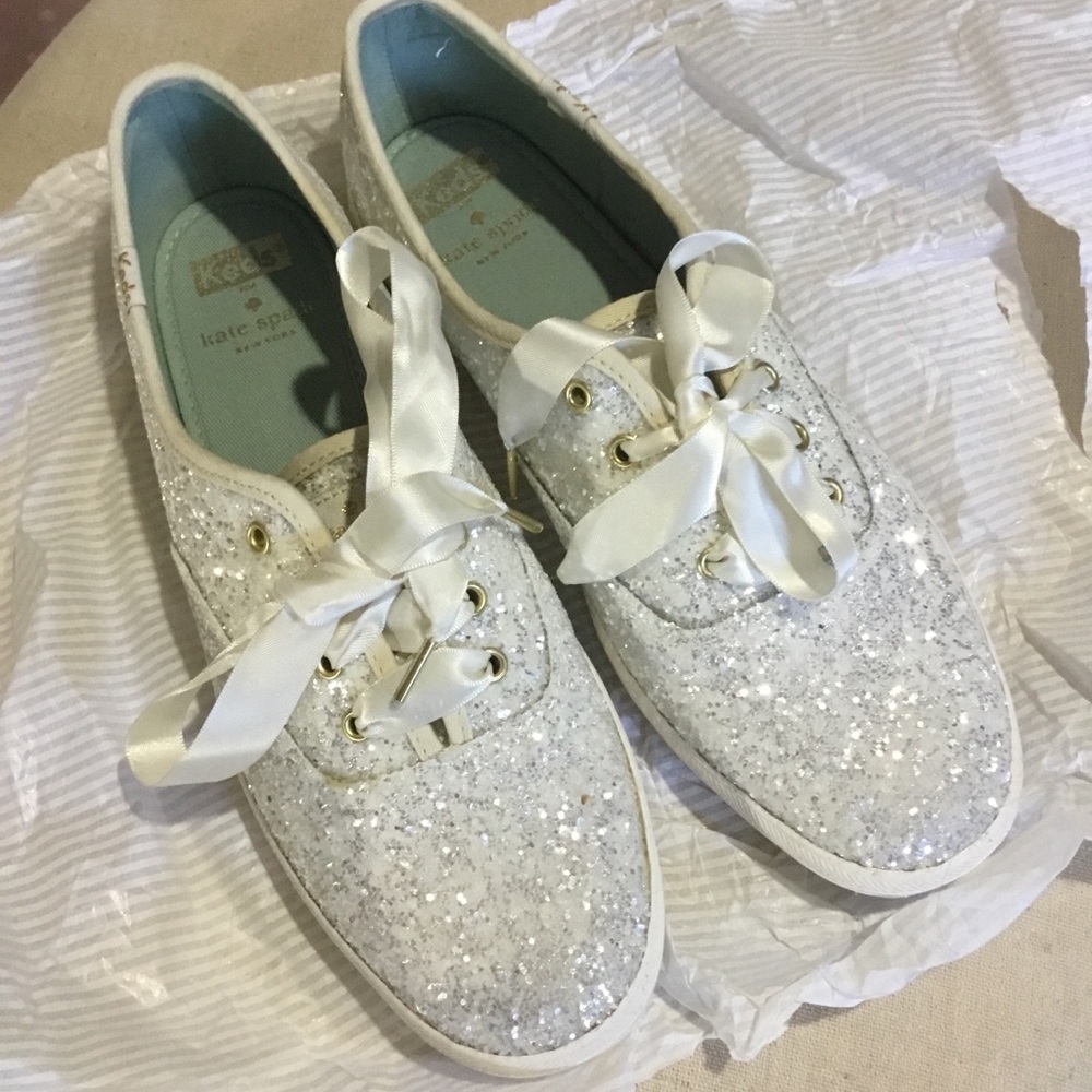 ✨New! Keds X Kate Spade White Glitter Size 8 Sneakers